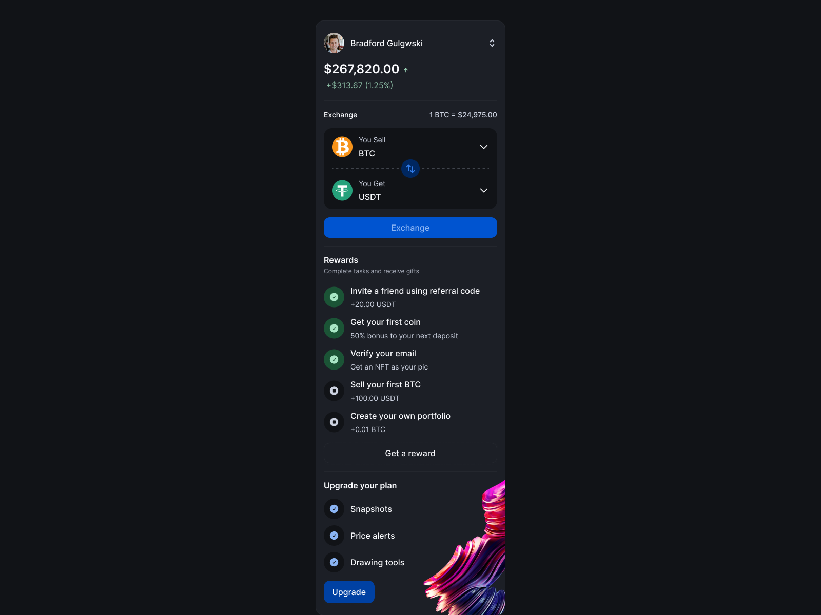 Crypto menu dark — English